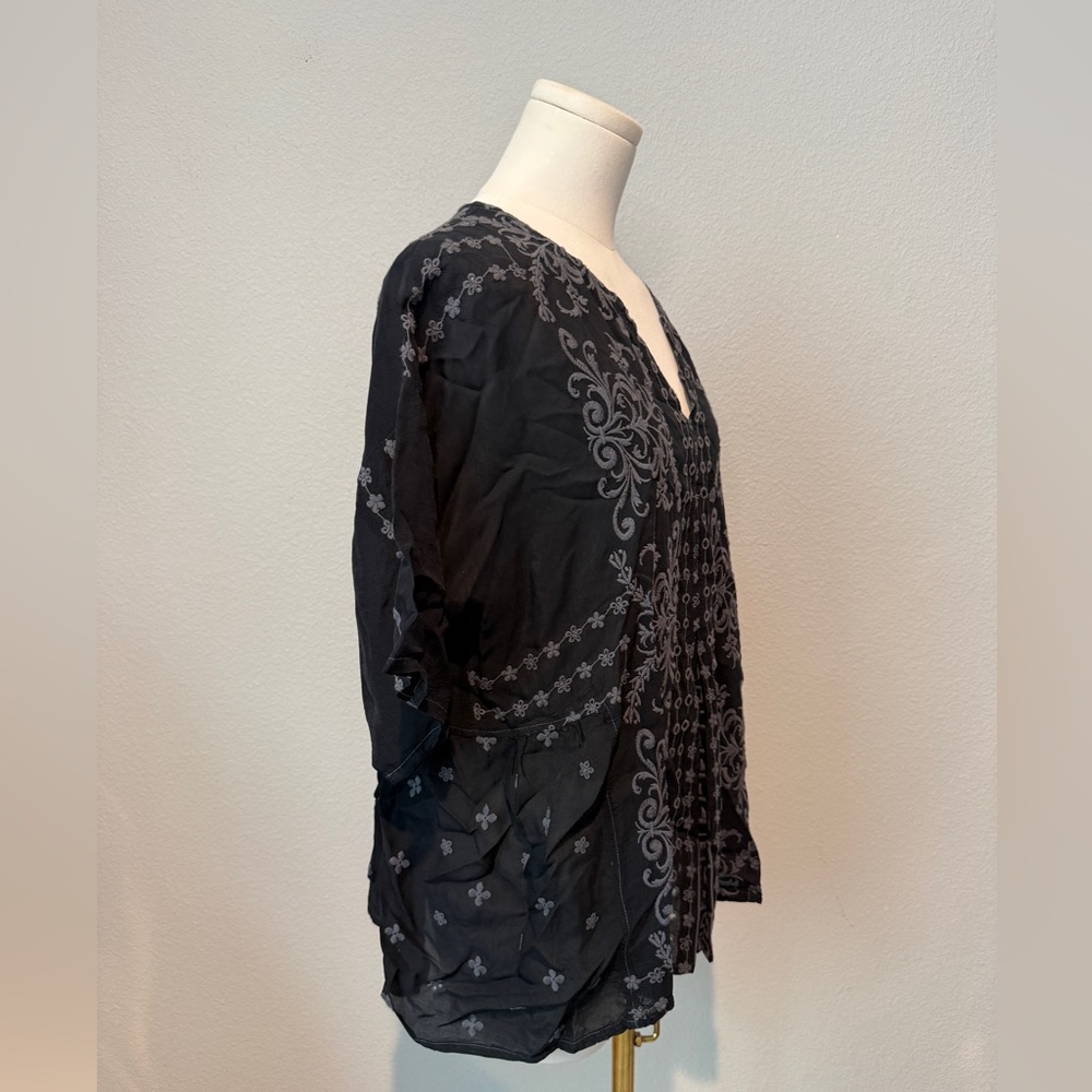 Johnny Was Black and Gray Embroidered Blouse - Picture 2 of 6